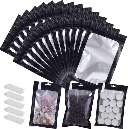 Miniatura 37 de 400 bolsas de Mylar resellables de 4 x 5 pulgadas, color negro, para almacenamiento de alimentos, bolsa resellable de Mylar con ventana transparente