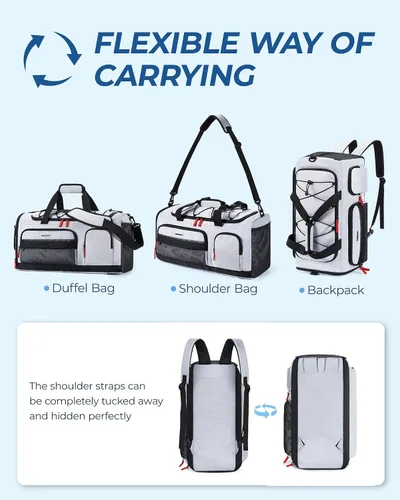 Miniatura 6 de BAGSMART Sports - Bolsa de viaje para gimnasio, bolsa de lona impermeable para hombres y mujeres, bolsa de entrenamiento de fin de semana, Gris