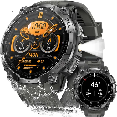 Relojes inteligentes militares para hombres (respuesta/hacer llamadas) con GPS de 1.43 pulgadas HD, reloj inteligente táctico al aire libre con
