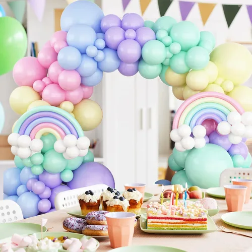 Miniatura 6 de Kit de guirnalda de globos pastel de 165 piezas, arco de globos de color pastel arcoíris, globos coloridos de caramelo macarrón de diferentes Pastel