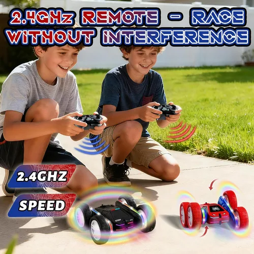 Miniatura 5 de Spider - Coche de control remoto 4WD 360° Flips RC Stunt Car Monster Truck Juguetes de doble cara Drift RC Cars con luces LED, 2 módulos de batería