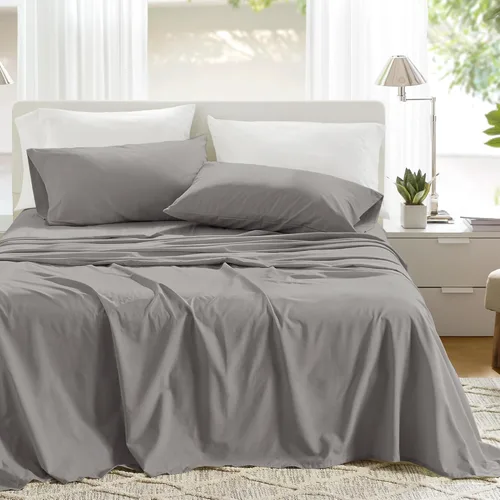 Miniatura 14 de Comfort Spaces Sábanas 100% algodón tamaño individual, transpirables, naturalmente frescas, sábanas de algodón suave con bolsillo elástico de 14