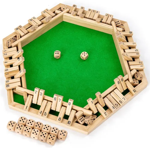 Miniatura 8 de Ropoda Juego de madera para cerrar la caja (2-4 jugadores), tablero grande de 4 lados, 8 dados, reglas, divertido juego de adición para niños