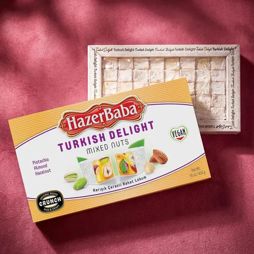Miniatura 9 de Hazer Baba Delicias Turcas, Caja de bocadillos gourmet con nueces mixtas y sabor a vainilla, bocadillo tradicional vegano, Lokum turco, dulces
