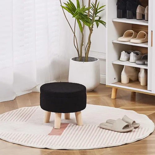 Miniatura 5 de Wimarsbon Otomana de almacenamiento, moderno reposapiés redondo con asiento acolchado suave, reposapiés de terciopelo teddy con patas de madera