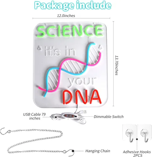 Miniatura 7 de Letrero de neón de DNA Science para decoración de pared, luz LED regulable de 16 x 12 pulgadas con modelo de doble hélice, regalo para profesores