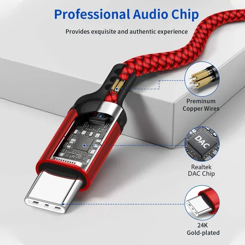 Miniatura 5 de Cable USB C a 3.5mm Aux con Cargador, Cable Estéreo Aux USB C a 3.5mm de 2 en 1 para Coche con Carga PD de 18W Compatible con iPhone 17/16/16e/15