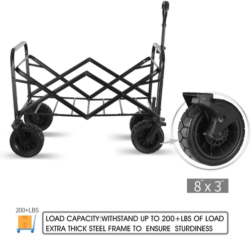 Miniatura 5 de WHITSUNDAY - Carro plegable para jardín al aire libre, parque utilitario, para picnic, con rodamiento y freno, ruedas todo terreno de 8 pulgadas