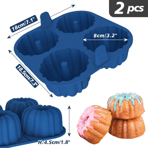 Miniatura 7 de Webake Sartén de silicona para hornear para hornear, moldes de tubo estriado antiadherentes sin BPA, 4 cavidades, juego de 2
