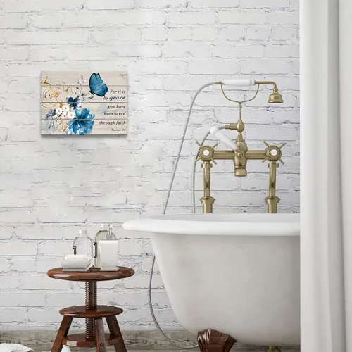 Miniatura 3 de Decoración de baño de mariposa, versículo bíblico, arte de pared inspirador, lienzo cristiano para decoración del hogar, impresiones de flores