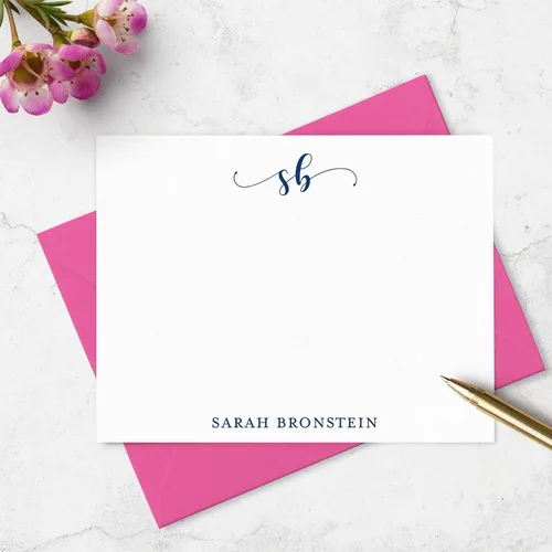 Miniatura 2 de Tarjetas de notas personalizadas y sobres estacionarios con monograma de nombre, juego personalizado de papelería de tarjetas planas en elección