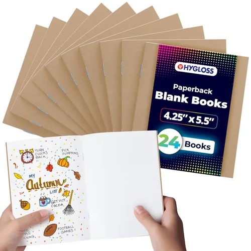 Miniatura 8 de Hygloss Libros de papel kraft en blanco, cuadernos sin forro para diario, bocetos, escritura, 24 páginas blancas (12 hojas), 8.5 x 11 pulgadas, 24