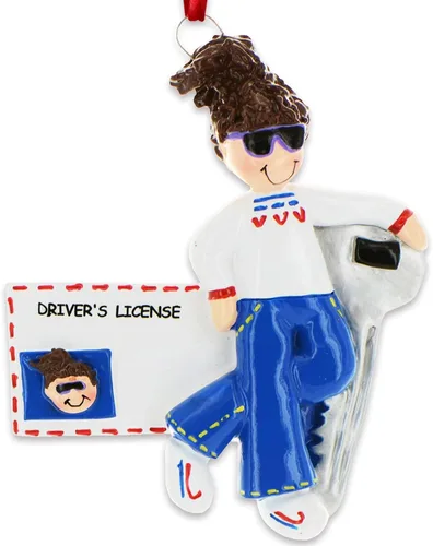 Miniatura 5 de Adorno personalizado para árbol de Navidad de niña con licencia de conducir 2024 - Personalización gratuita Licencia de conducir morena