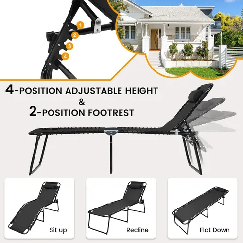 Miniatura 3 de S AFSTAR Sillón para exteriores, tumbona plegable para patio con respaldo de 4 posiciones y reposapiés de 2 posiciones, silla de playa portátil