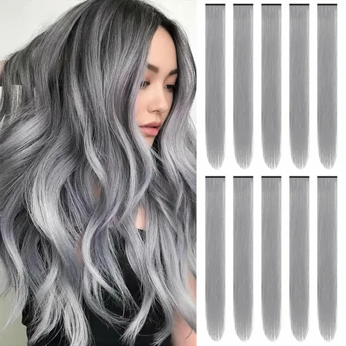 Miniatura 17 de Extensiones de cabello sintético de 22 pulgadas, extensiones de cabello sintético largo y lacio con clip, extensiones de cabello sintético para Negro