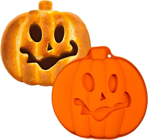 Miniatura 2 de Webake Molde para Pastel de Calabaza de 8 Pulgadas de Silicona Molde Jack-O-Lantern Molde para Pastel con Forma de Calabaza 3D Grande, Molde