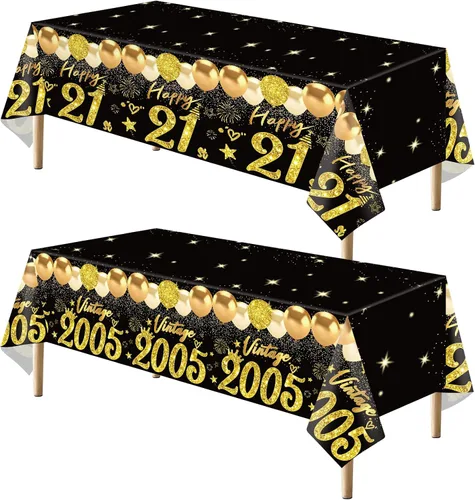 Miniatura 11 de Uiorgui 2 piezas mantel de cumpleaños número 18, mantel de cumpleaños número 18 negro dorado para niños y niñas, mantel de plástico rectangular