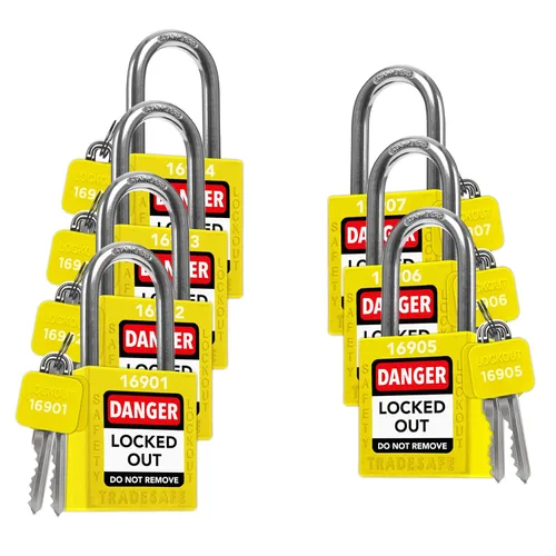 Miniatura 17 de TRADESAFE Juego de cerraduras de bloqueo - 7 cerraduras de loto rojas, cerraduras de bloqueo con llave diferente, 1 llave por cerradura, candados