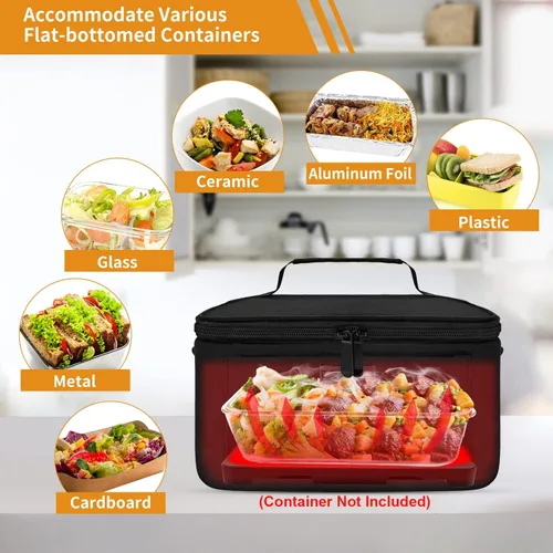 Miniatura 7 de Aotto Lonchera eléctrica portátil con calentador de alimentos para horno - 12V/24V 2-en-1 calentador de alimentos para coche, lonchera térmica