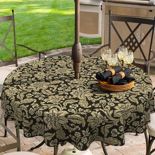 Miniatura 22 de Mantel redondo para exteriores e interiores con cremallera de agujero para paraguas, funda decorativa para mesa circular para jardín del hogar, 60