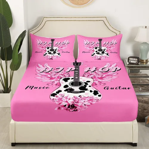 Miniatura 13 de Castle Fairy Juego de sábanas de botas de vaquero, tamaño individual, juego de ropa de cama de guitarra musical bohemia de 3 piezas para niños