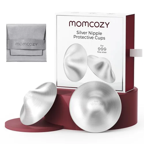 Miniatura 10 de Momcozy Copas de lactancia de plata 999, diseño original perforado transpirable, cubierta de pezón de plata 999 para lactancia materna, protector