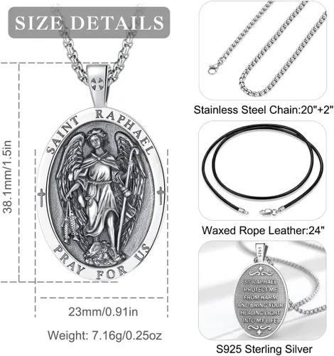 Miniatura 388 de EUDORA Collar de plata de ley 925, San Cristóbal y San Benito, San Miguel, Virgen María, San Judas Tadeo, Cruz de Buen Pastor y Arcángel, Medalla