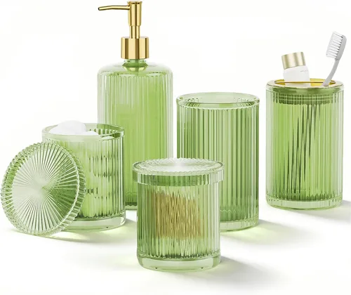 Miniatura 7 de Accesorios de baño verdes 5 piezas con bote de basura (negro, 5 imágenes)