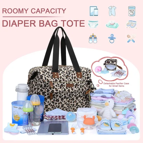 Miniatura 3 de Pritent Bolsa de pañales – Bolsas para pañales con funda para chupete, correas de hombro, clips para cochecito, bolsa grande impermeable para mamá