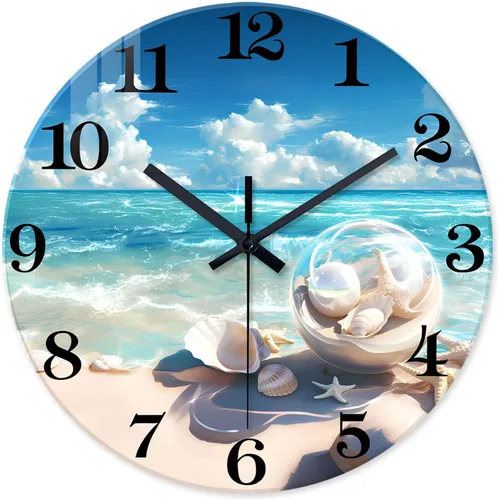Miniatura 10 de XNM Relojes de Pared de Paisaje Natural para Baño, Funciona con Pilas, 30.5 cm, Negro y Blanco, Redondo, Silencioso, sin Tictac, de Vidrio, Pequeño