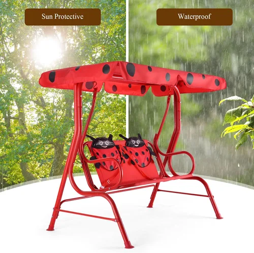 Miniatura 6 de GLACER Columpio de porche, hamaca de patio para niños con toldo ajustable y soporte, cinturón de seguridad, banco de columpio para exteriores de 2