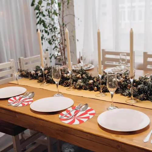 Miniatura 5 de Servilletas de papel de Navidad, 100 servilletas desechables de caramelo de menta redondas, piruletas de Navidad, decoración de vajilla, servilletas