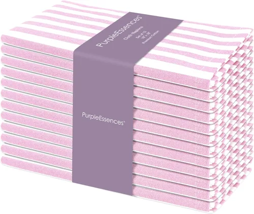 Miniatura 17 de PurpleEssences Servilletas de tela a rayas - Juego de 12 - 100% algodón - 18 x 18 pulgadas - Servilletas de cena para Navidad, vacaciones de blanco