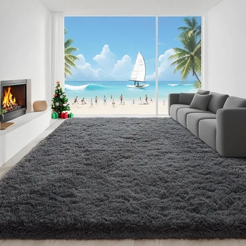 Alfombras de Área de 4x6 Pies para Sala de Estar y Dormitorio, Alfombra Gris Suave y Esponjosa Shaggy para Junto a la Cama, Lavable a Máquina,
