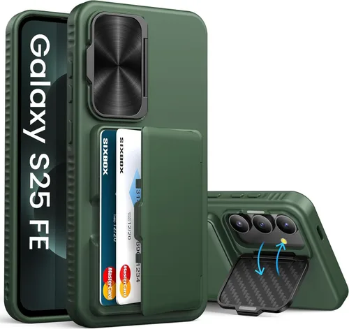 Miniatura 11 de Funda para Samsung Galaxy S25 FE, tarjetero integrado, soporte y cubierta para lente, prueba de caídas de grado militar, borde de silicona suave