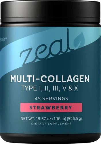 Zeal Naturals Péptidos de proteína de colágeno múltiple en polvo tipo I II III V X - Vitamina C, biotina y ácido hialurónico - cabello, piel y uñas