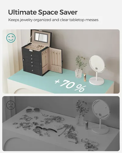 Miniatura 8 de SONGMICS Joyero de 6 niveles joyero con 5 cajones gran capacidad de almacenamiento con espejo bloqueable organizador de almacenamiento de joyas