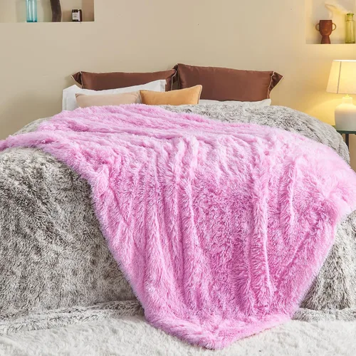 Miniatura 2 de GONAAP Manta de Tiro de Piel Sintética Mullida Tamaño Twin Rosa Claro Súper Suave Acogedora Felpa Mullida Lanuda para Sofá, Sillón o Cama