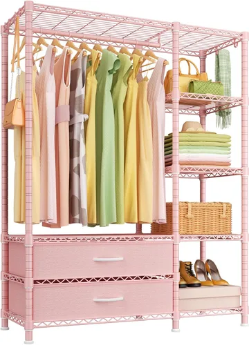 Miniatura 10 de Ulif F3 Perchero de Servicio Pesado (con cajones de tela), percheros independientes para colgar ropa, sistema organizador de armario ajustable