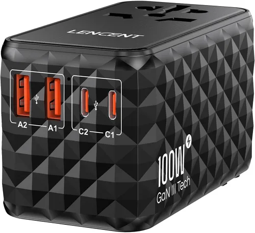 Miniatura 10 de LENCENT Adaptador de viaje internacional de 65 W, adaptador de viaje universal con 2 salidas USB-A y 3 PD tipo C, carga rápida para teléfono, Blanco
