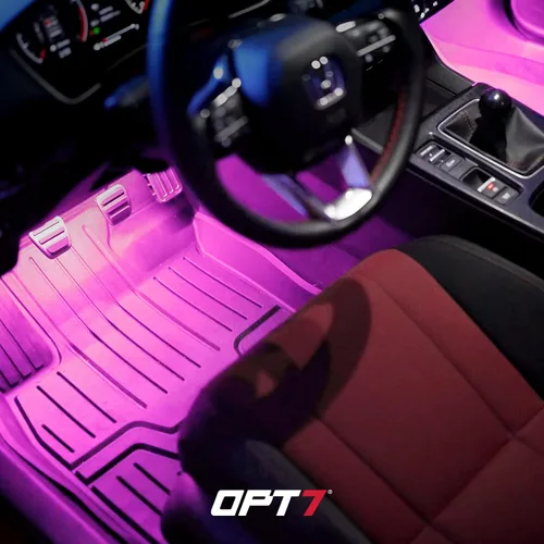 Miniatura 9 de OPT7 Aura Pro 4 piezas Tiras de luz LED dobles para interior de auto con APP y control remoto, modo multicolor, kit de iluminación de acento de neón