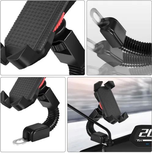 Miniatura 5 de Soporte giratorio para teléfono con espejo retrovisor para motocicleta, para navegación, smartphones compatibles sin diseño para conducción segura