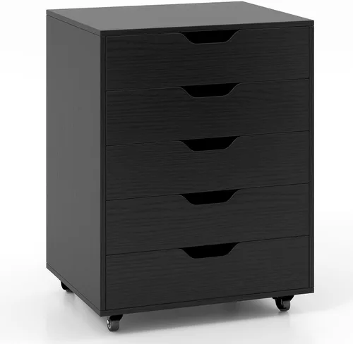 Giantex Armario de almacenamiento de 5 cajones, archivador lateral móvil con cajones, ruedas, cómoda rodante, 19.5 x 16 x 25.5 pulgadas para