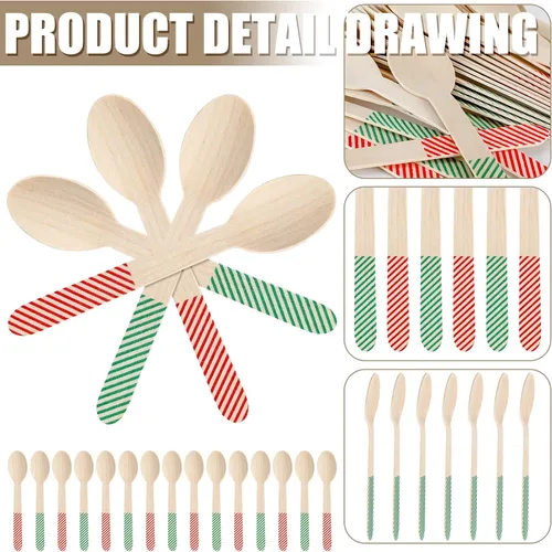 Miniatura 3 de Gerrii 100 unidades de suministros de barra de cacao caliente, cucharas desechables de madera de chocolate de Navidad de 6 pulgadas, cuchara