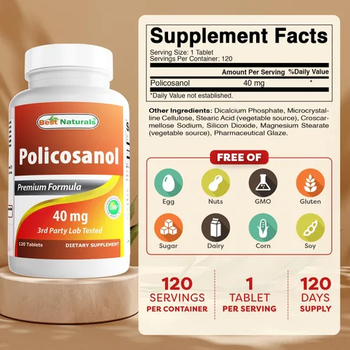 Miniatura 2 de Best Naturals Policosanol 40mg 120 Tabletas - Promueve la función cardiovascular saludable*