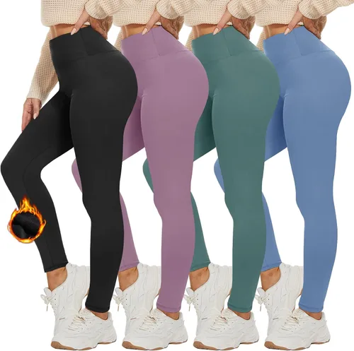 CAMPSNAIL Paquete de 4 leggings de cintura alta para mujer, pantalones de yoga suaves con control de abdomen para entrenamiento, correr, talla