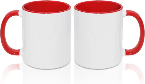 MR.R Tazas de café en blanco de sublimación de 11 onzas, taza blanca con taza de color rojo interior y asa, juego de 2