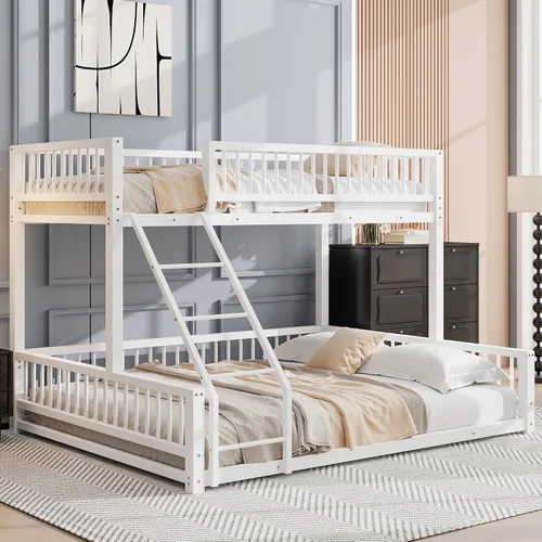 Miniatura 12 de Litera de metal resistente de tamaño individual sobre matrimonial, con escalera integrada y barandilla de seguridad para niños, adolescentes
