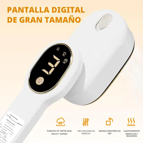 Miniatura 2 de Vaporizador Inteligente de Viaje para Ropa, Vaporizador de Vapor Portátil Manual Mini de Viaje de 1200W Todo en Uno Plancha con Pantalla LCD, 3