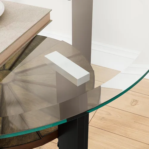 Miniatura 6 de Mesa auxiliar redonda de vidrio negro de 2 niveles, mesa auxiliar circular para sofá con vidrio templado de 0.315 in, mesa de noche transparente